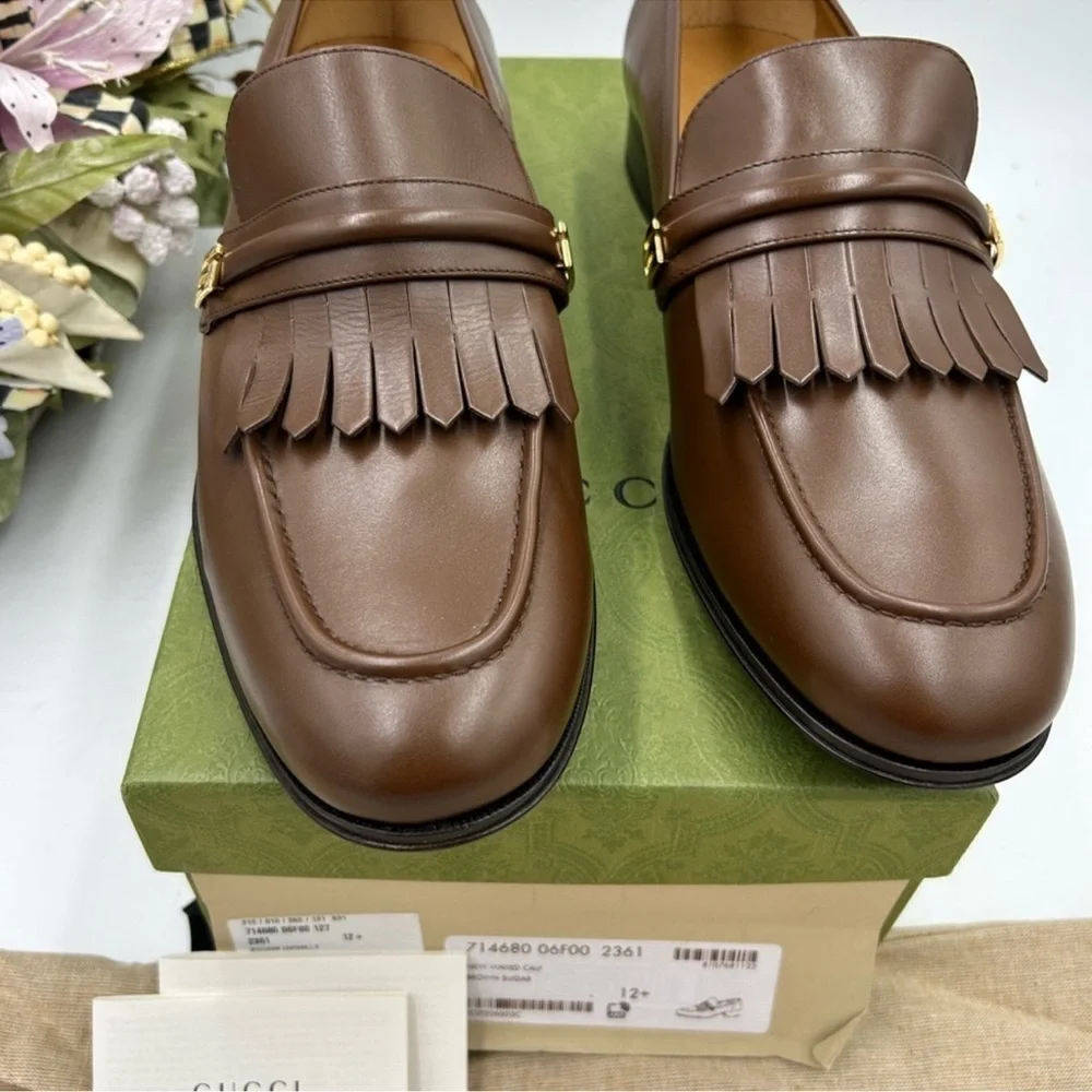 Men’s Gucci fringed leather loafer size 12.5 medium Italy
